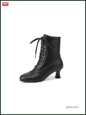 Victorian Lace Up Ankle Boots Kitten Heel Vintage Booties